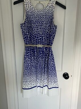 Eliza J Blue and White Patterned Sleeveless Dress